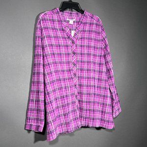 NWT Allison‎ Daley Button Down Plaid Pink Shirt Size XL